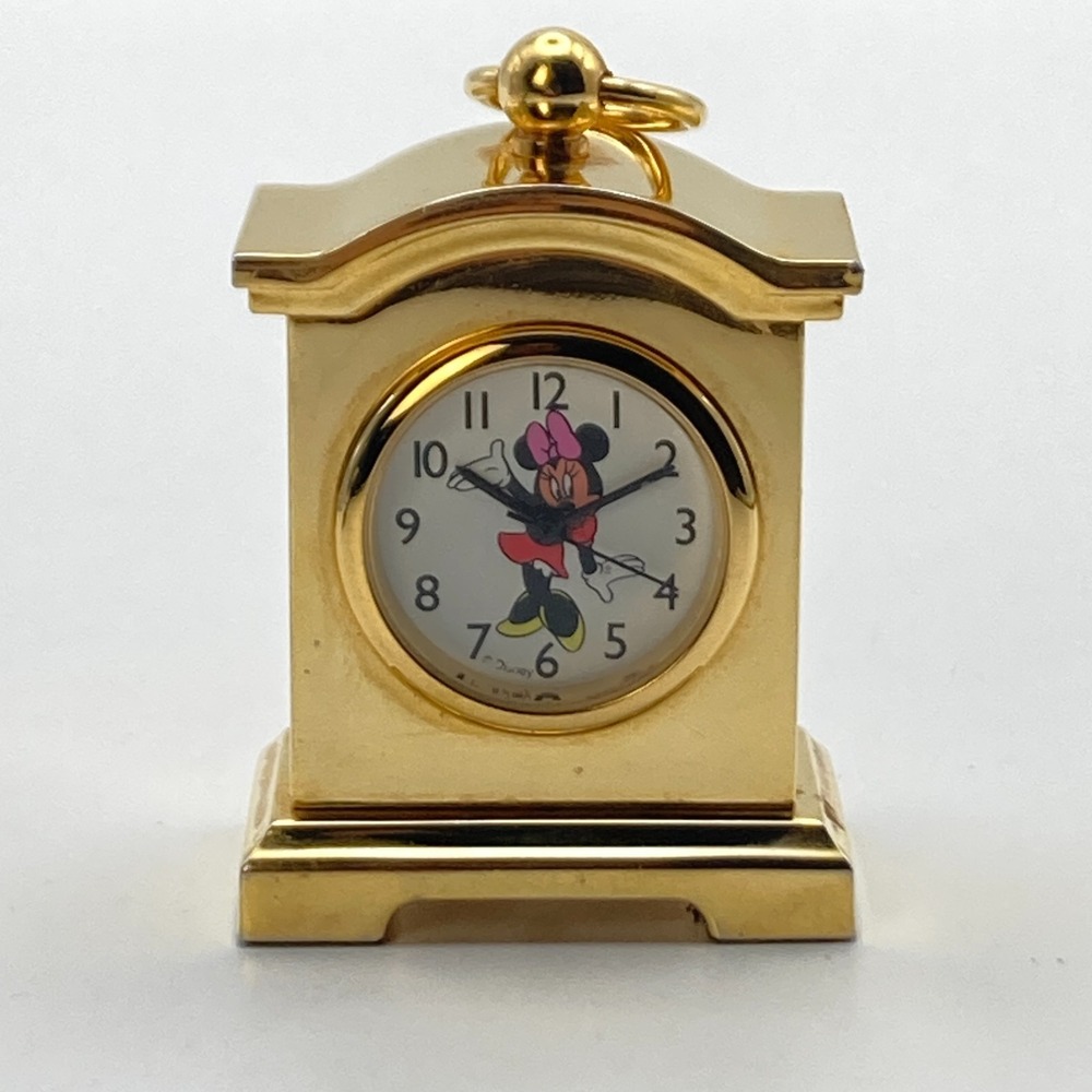 Disney Minnie Mouse Desk Clock Gold Tone 2" Tall Japan Movement New Battery